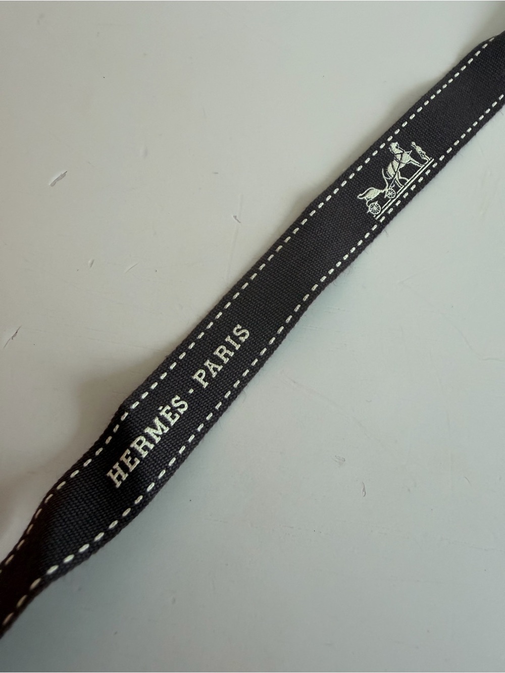 Hermes Brown and White Ribbon 38”